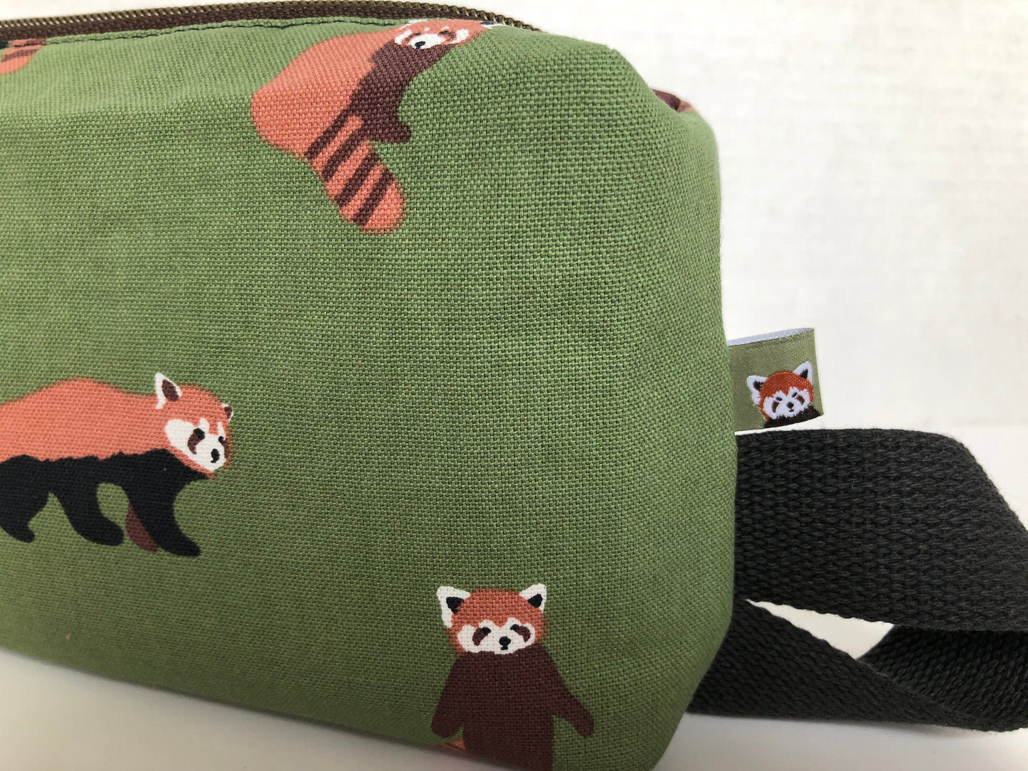 Red Panda Boxy Pouch, Gender Neutral Cosmetics Bag, Canvas Zipper Pouch