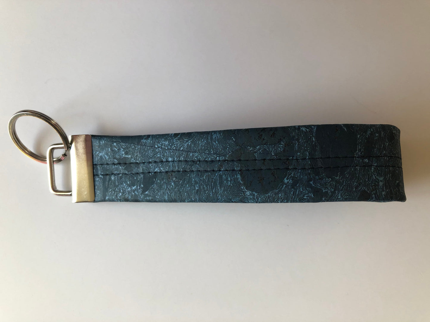 Blue Cork Leather Wristlet Key Chain, Cork Key Fob
