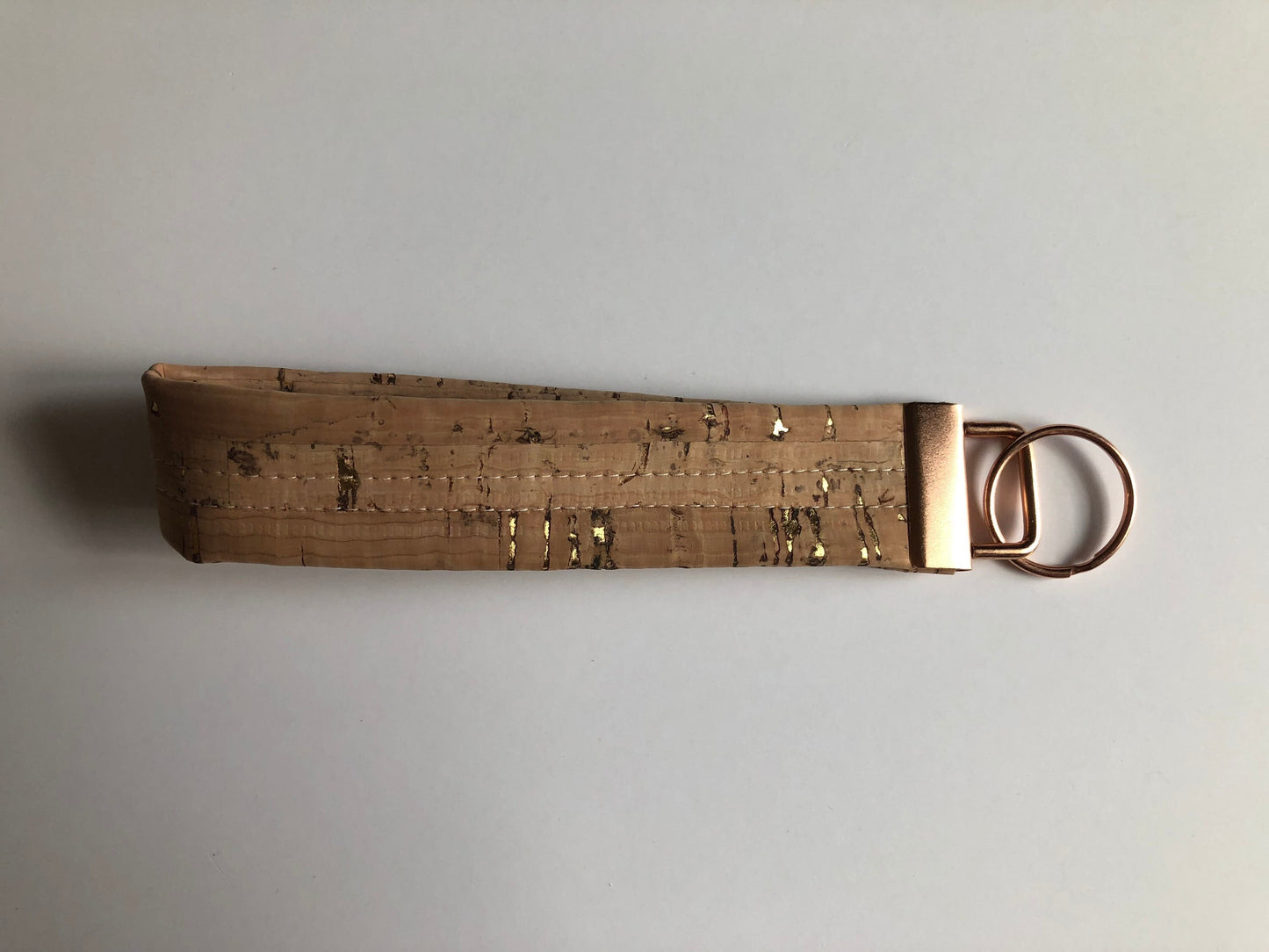 Natural Cork Leather Wristlet Key Chain, Cork Key Fob