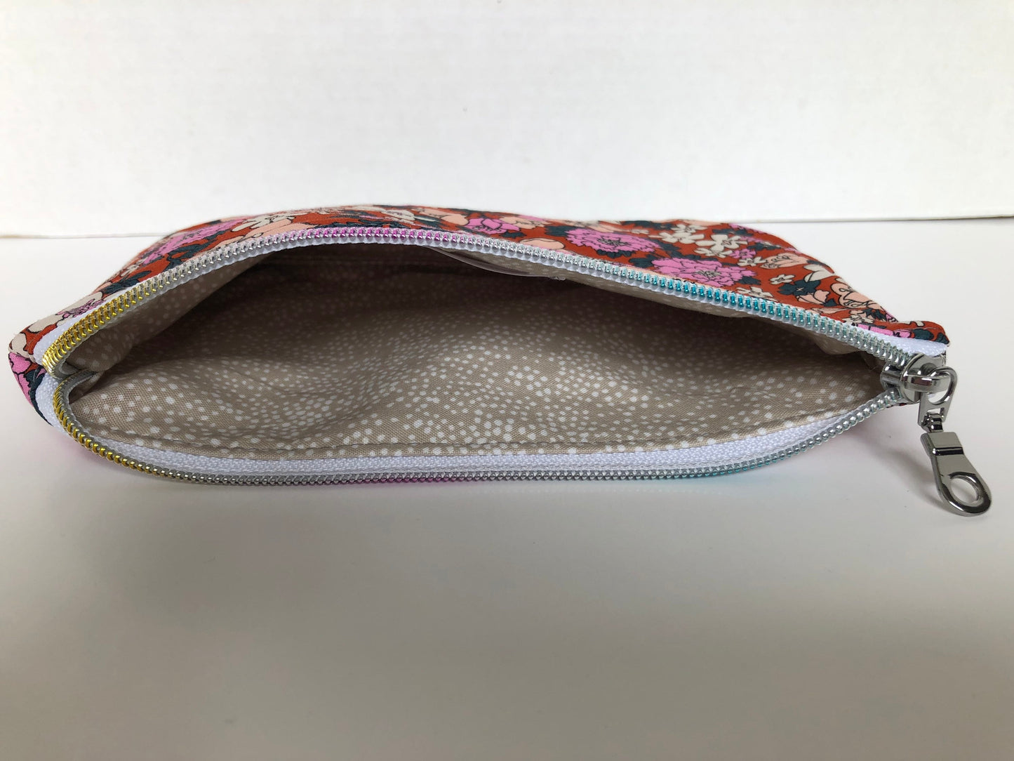 Pretty Floral Zipper Pouch with Cork Accents