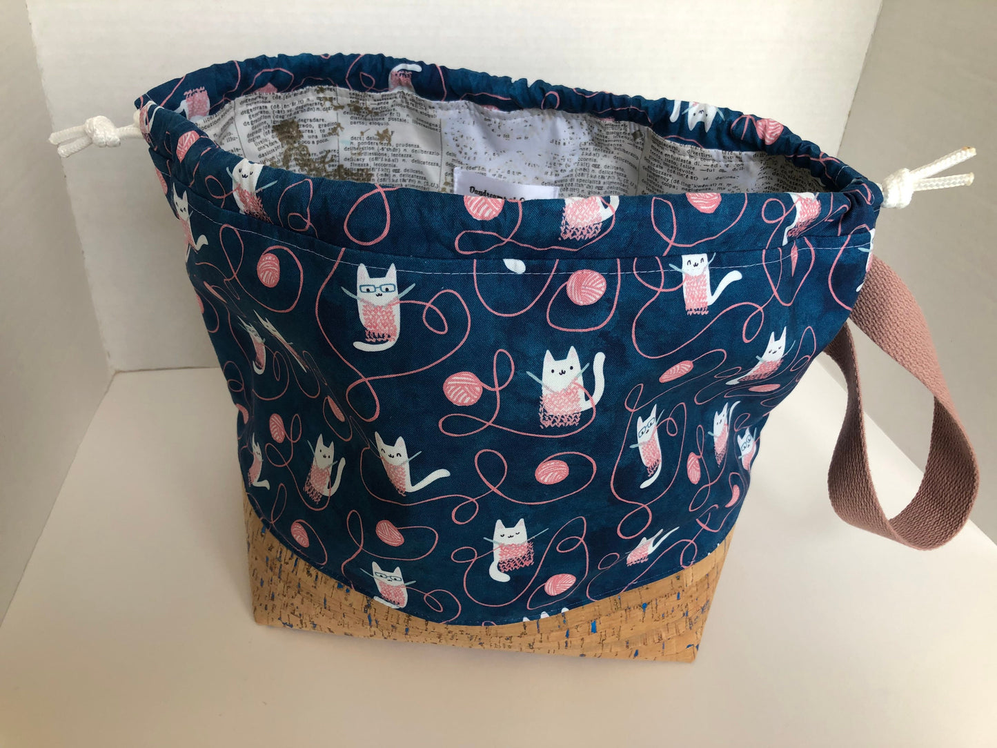 Knitting Cats Project Bag, Finch Bucket Bag