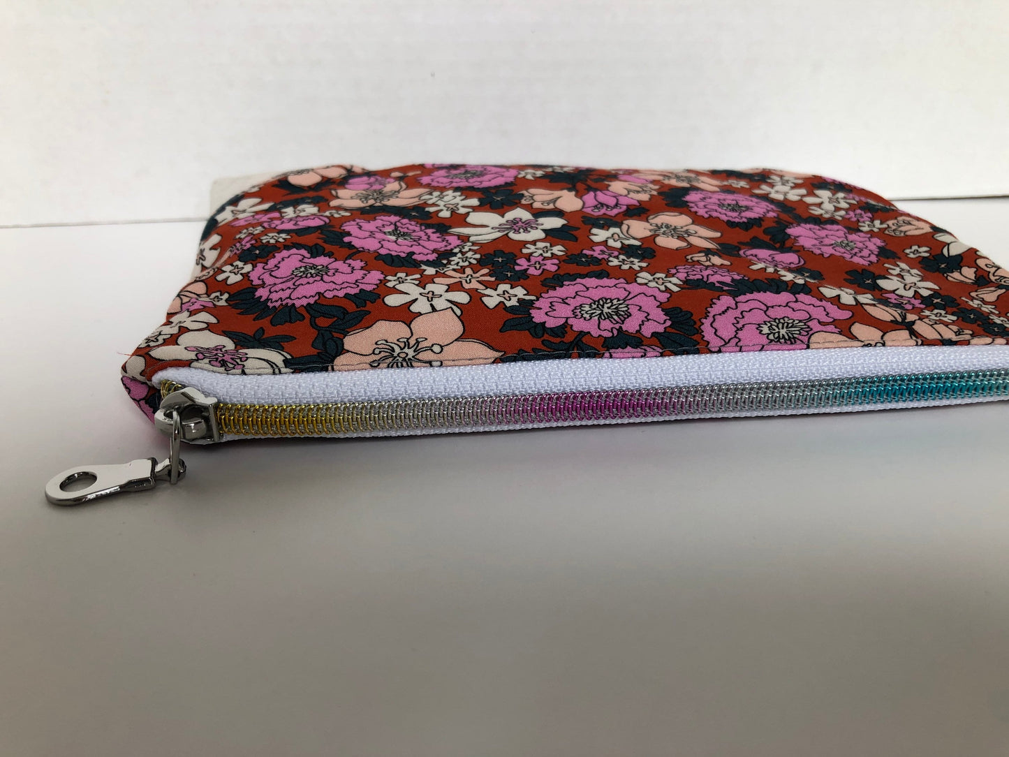 Pretty Floral Zipper Pouch with Cork Accents