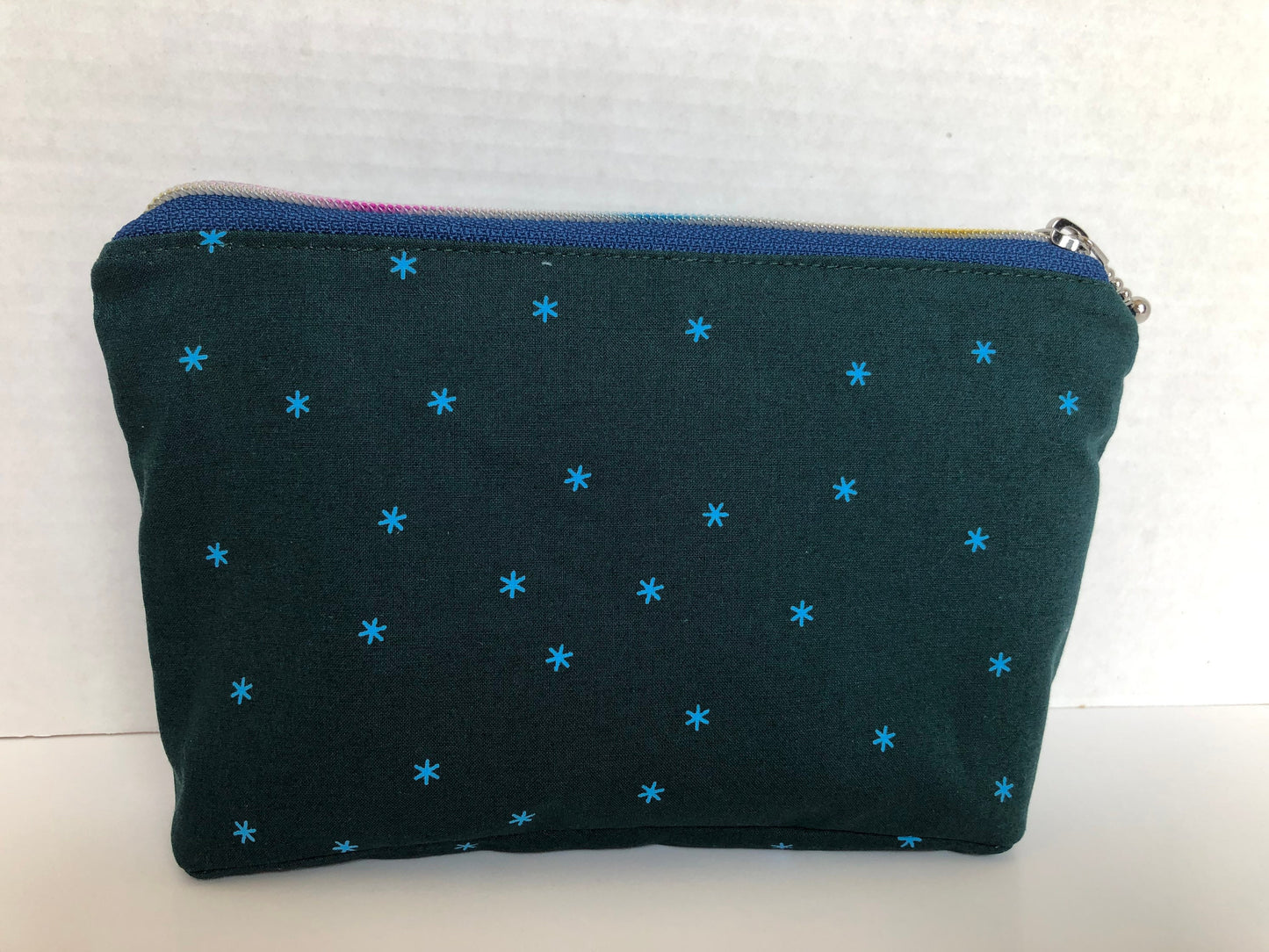 Unicorn and Moon Zipper Pouch with Blue Rainbow and Silver Zippers