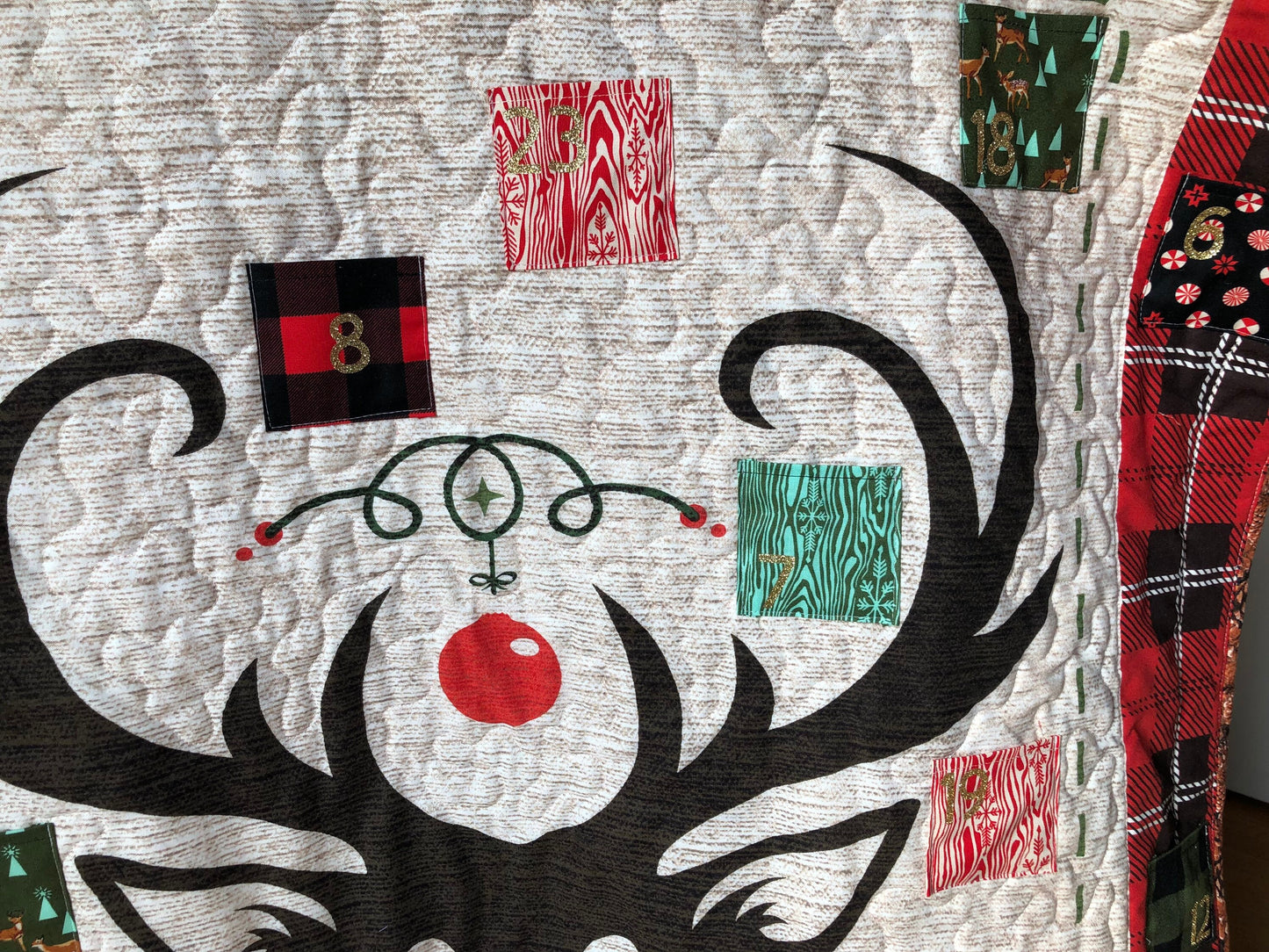 Deer and Plaid Quilted Advent Calendar, Christmas Wall Hanging, Farmhouse Style
