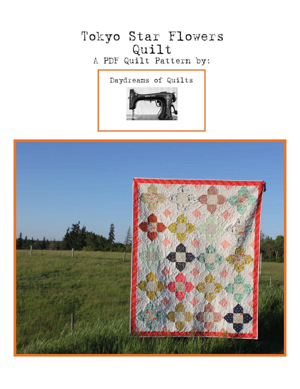 Tokyo Star Flowers Quilt, PDF Quilt Pattern, Layer Cake Pattern, Modern Throw Quilt, charm square quilt, easy quilt