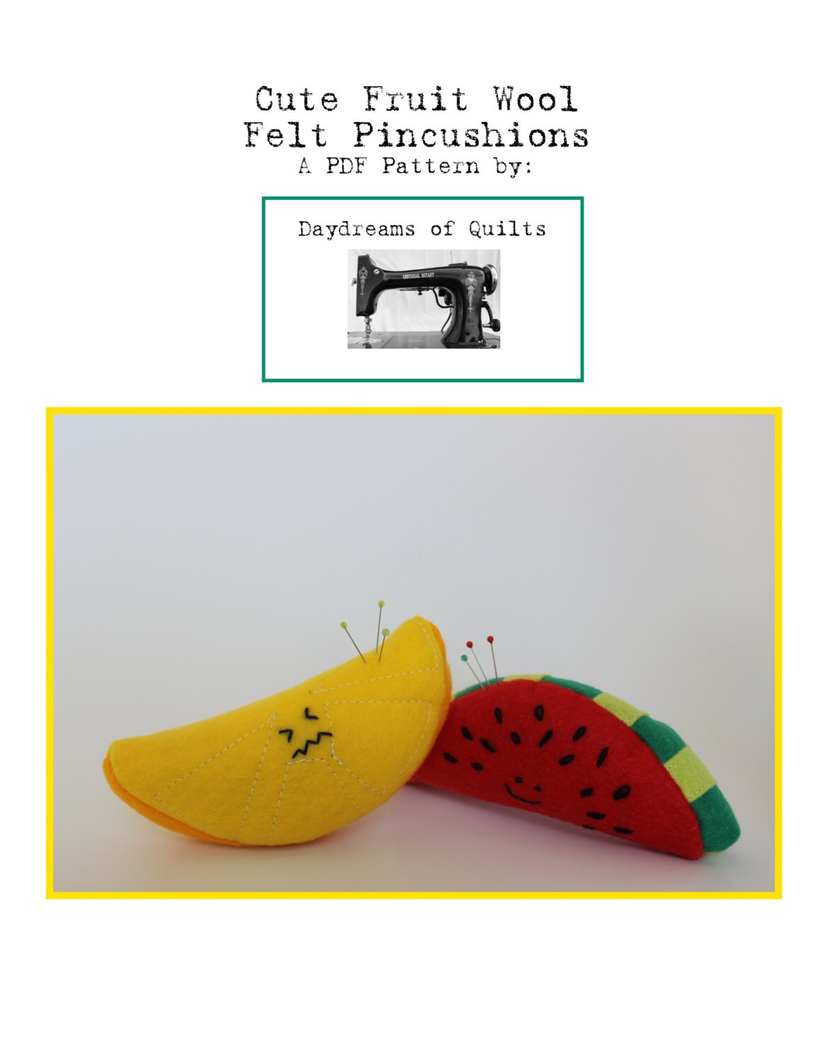 Wool Felt Pincushions PDF Pattern, Lemon Pincushion, Watermelon Pincushion