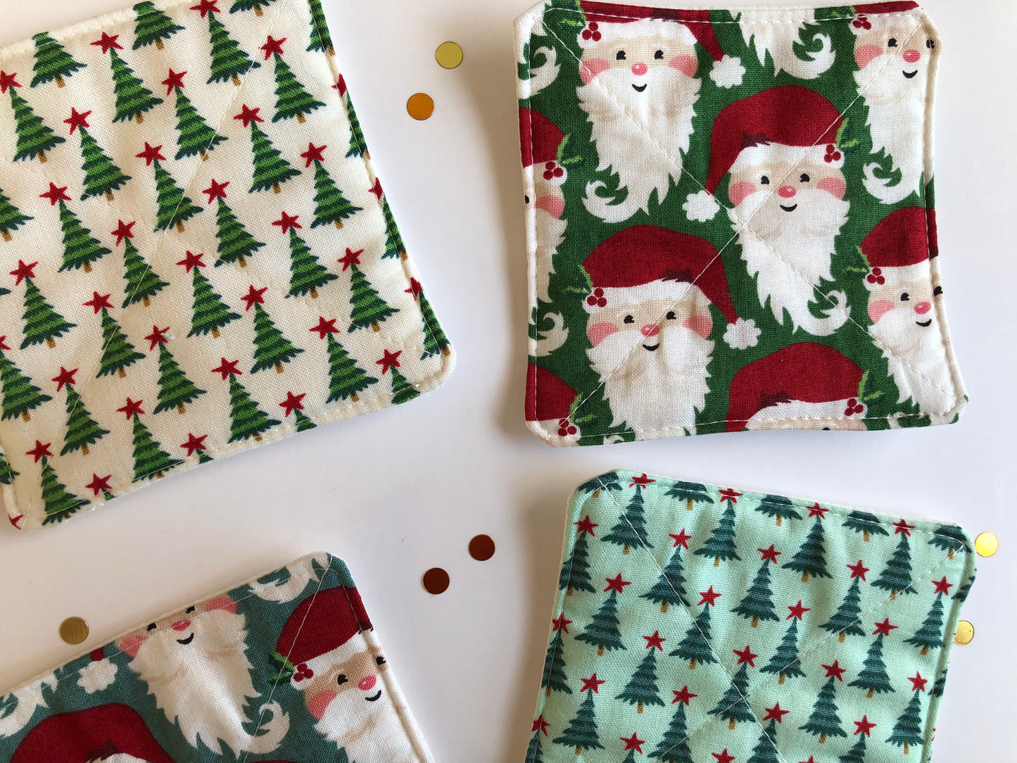 Santa and Christmas Trees Drink Coasters set of Four