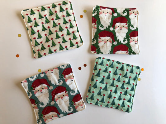 Santa and Christmas Trees Drink Coasters set of Four