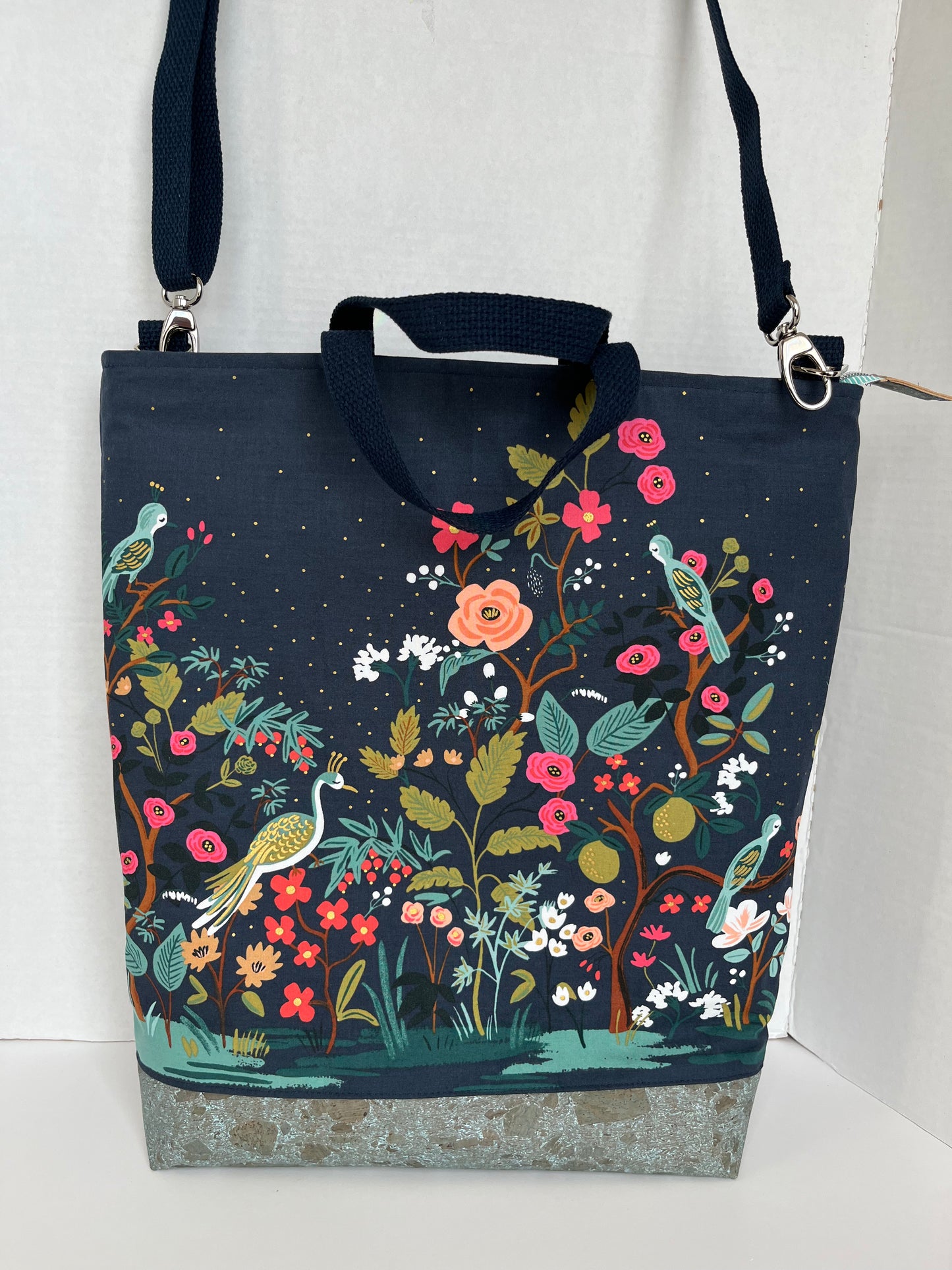 Large Cross body Tote Bag with Birds and Floral print