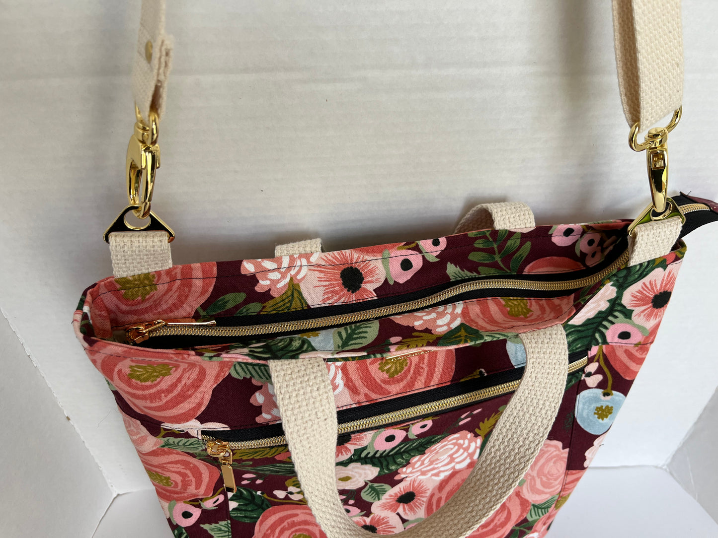 Burgundy Floral Rifle Paper Co Cross body Tote Bag