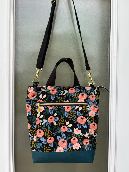 Black Floral Rifle Paper Co Cross body Tote Bag