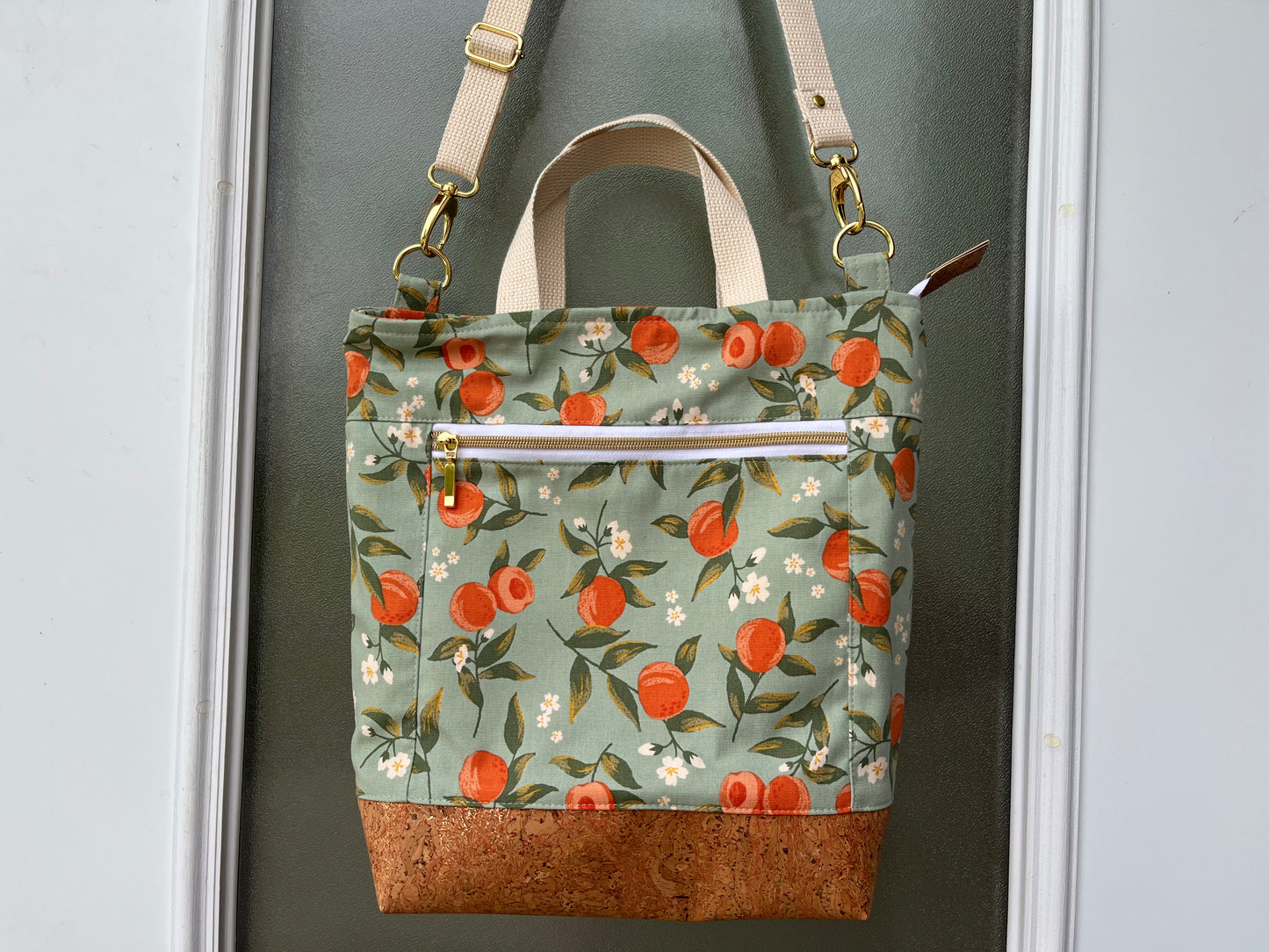 Summer Peaches Fruit Themed Cross body Tote Bag