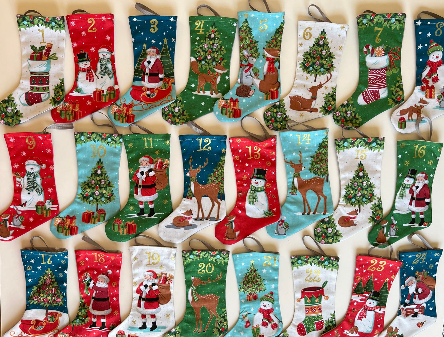 Advent Calendar Mini Stockings, Set of 24, Christmas Countdown