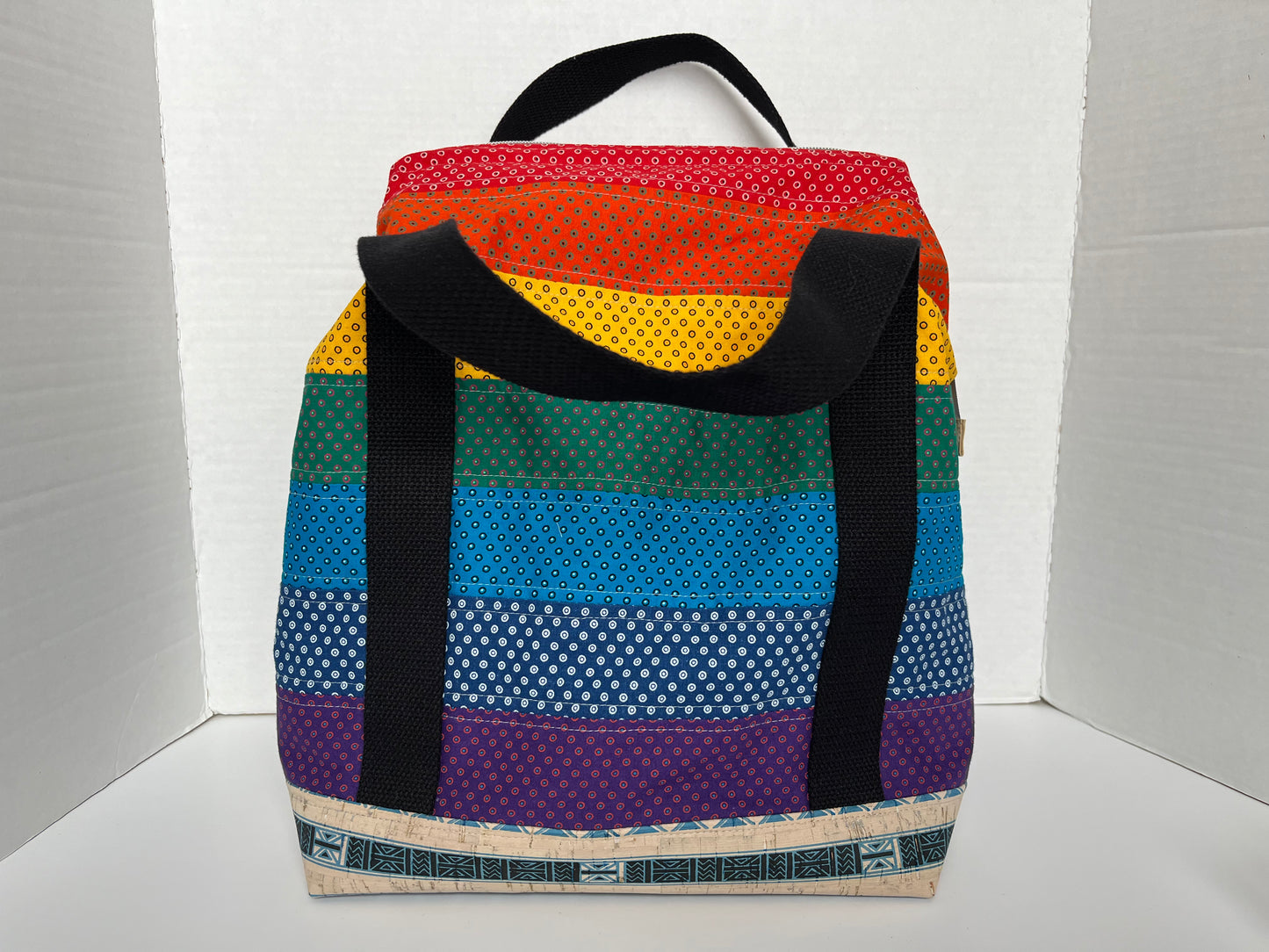 Rainbow Shweshwe Wire Framed Knitting Bag