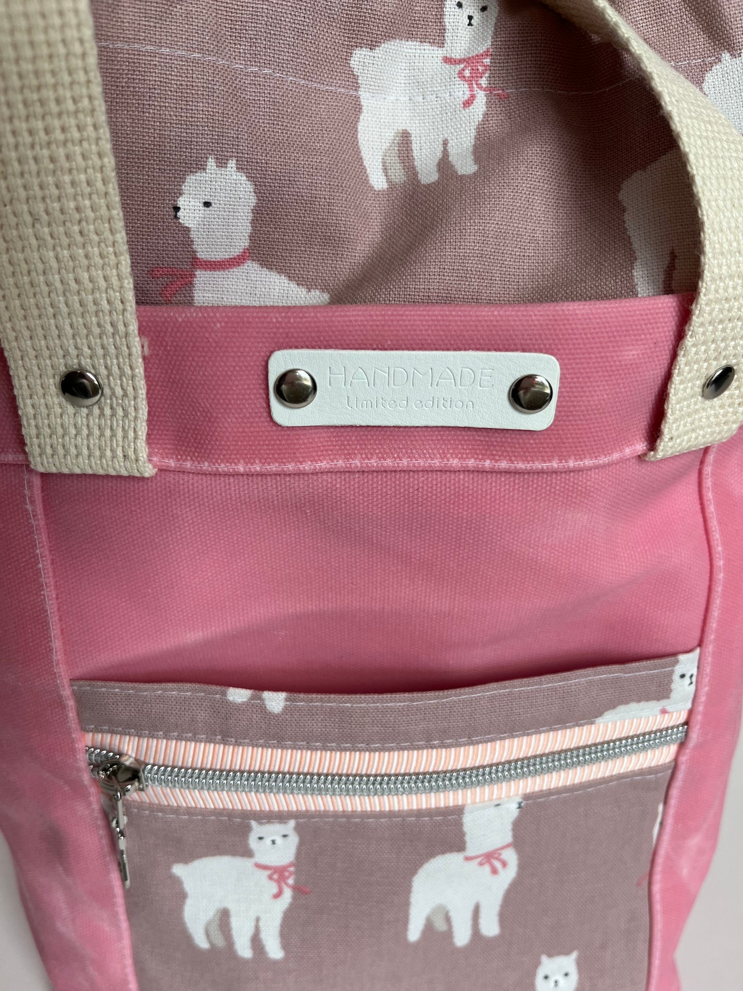 Pink Alpaca Themed Project Bag, Firefly Tote, Waxed Canvas