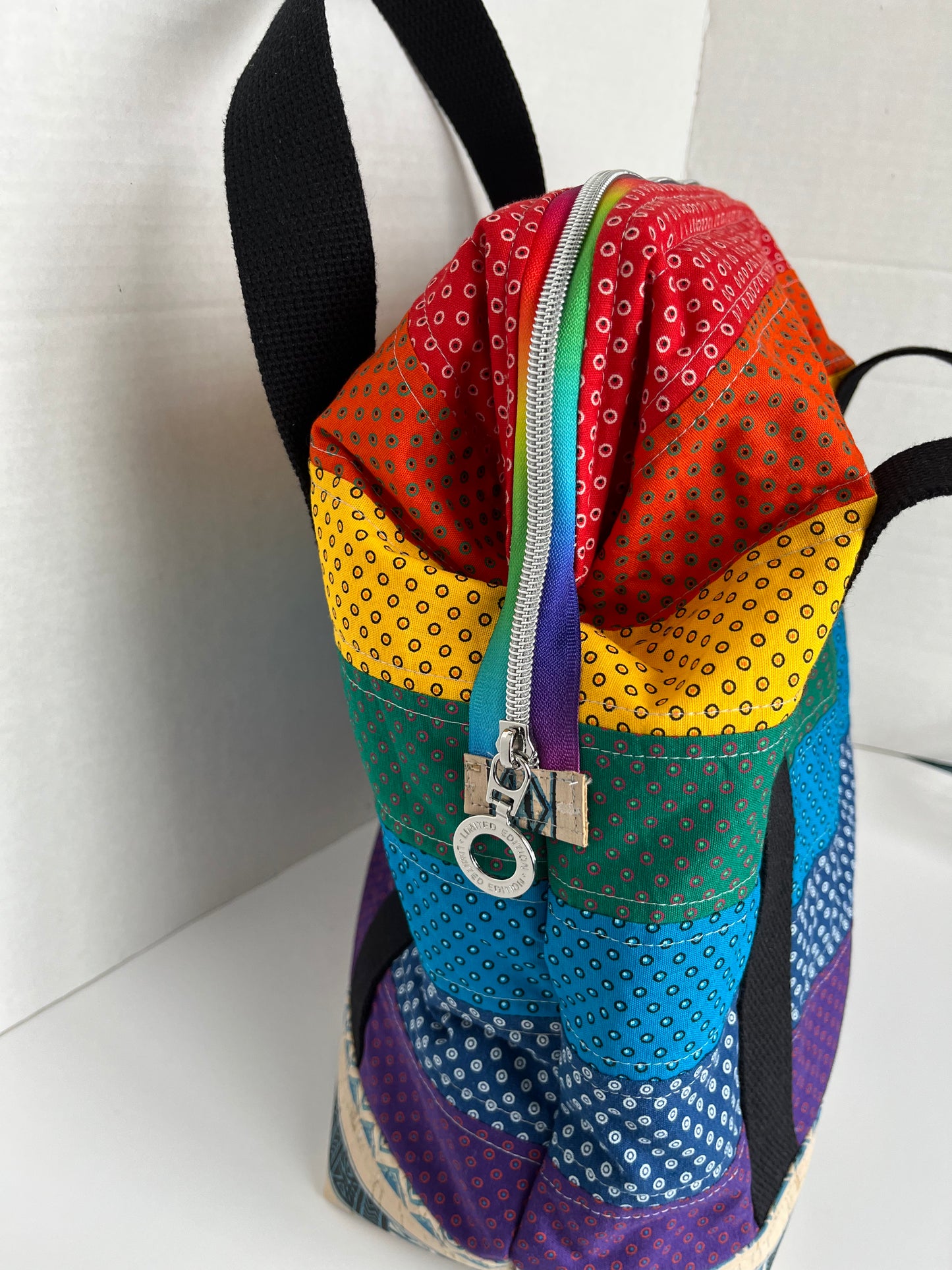 Rainbow Shweshwe Wire Framed Knitting Bag