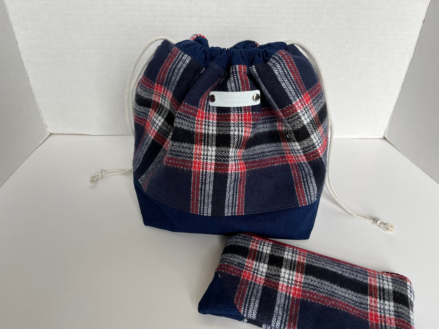 Plaid Flannel Small Knitting Bag, Fall Project Bag, Finch Bucket Bag
