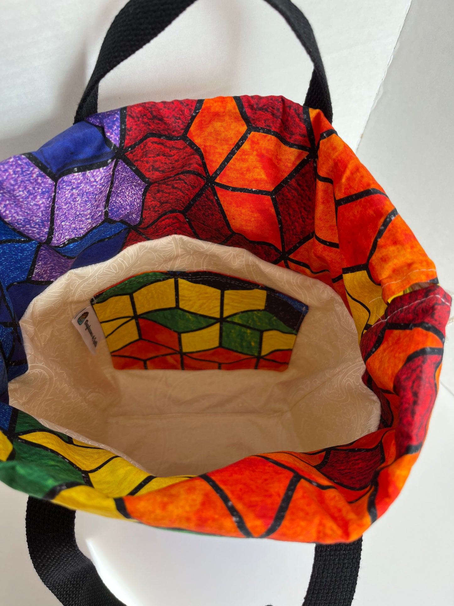 Rainbow Geometric Project Bag, Firefly Tote, Cotton and Vinyl Bag
