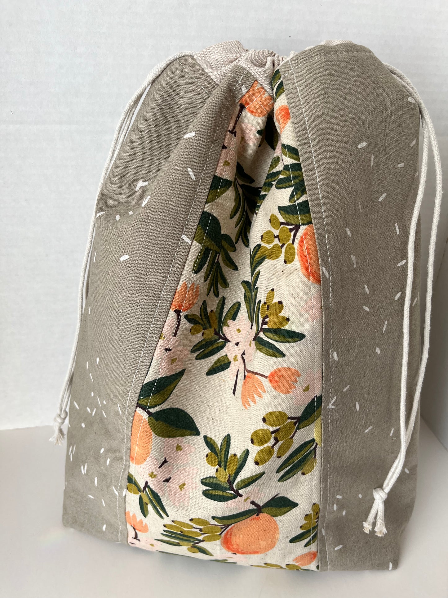 Citrus and Rice Themed Linen and Canvas Knitting Project Bag