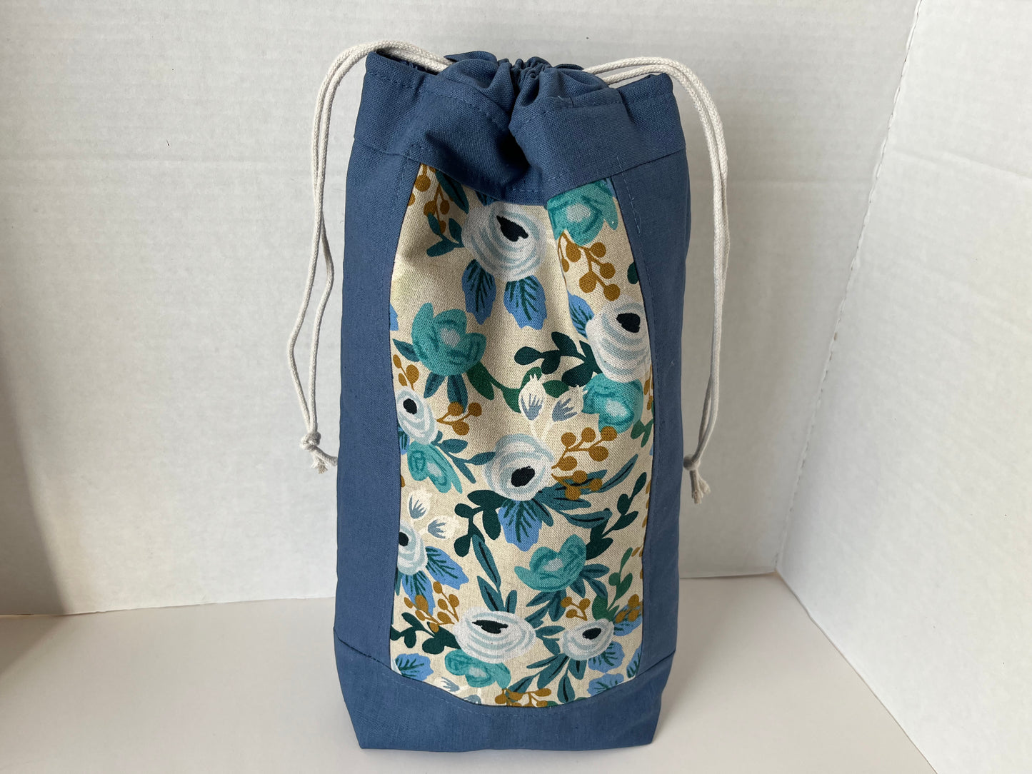 Blue Linen and Rifle Paper Co Floral Knitting Project Bag