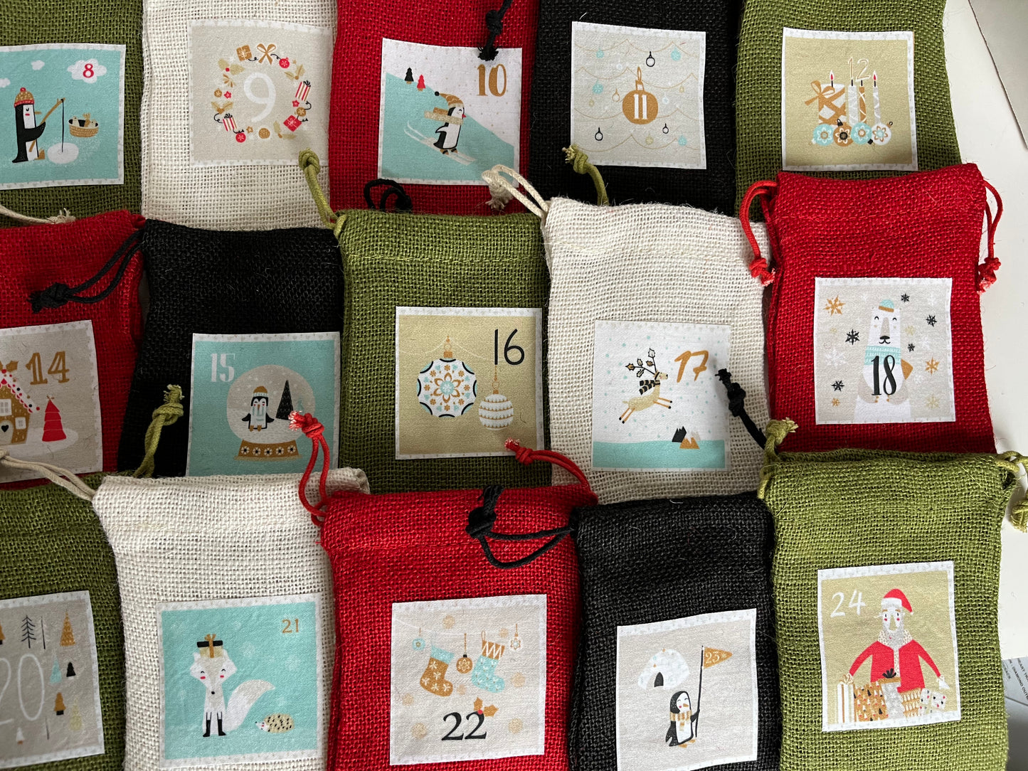 Advent Calendar Drawstring Gift Bags Set of 24