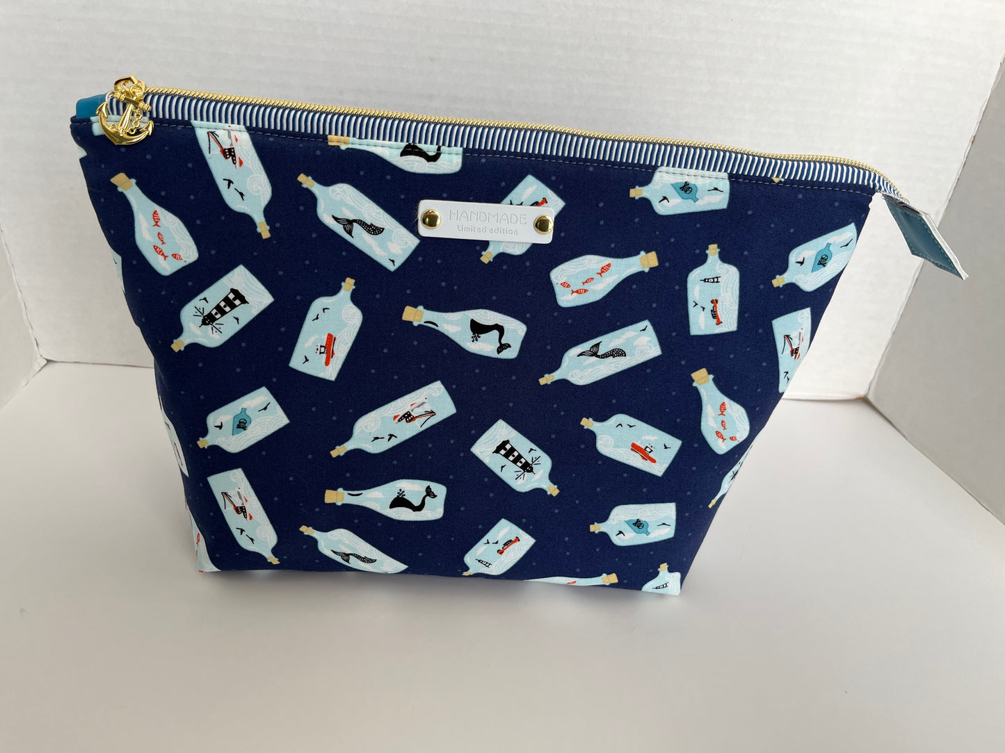 Ship in a Bottle Large Toiletry Bag, Cosmetics Bag, Project Bag
