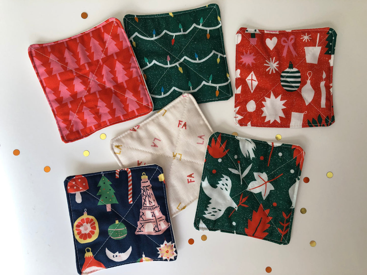 Christmas Drink Coasters Set of Six Quilted