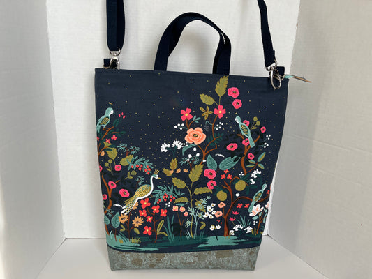 Large Cross body Tote Bag with Birds and Floral print