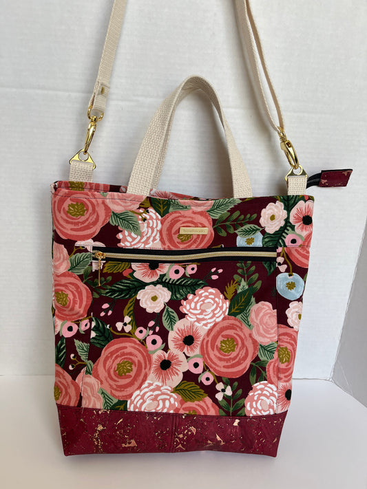 Burgundy Floral Rifle Paper Co Cross body Tote Bag