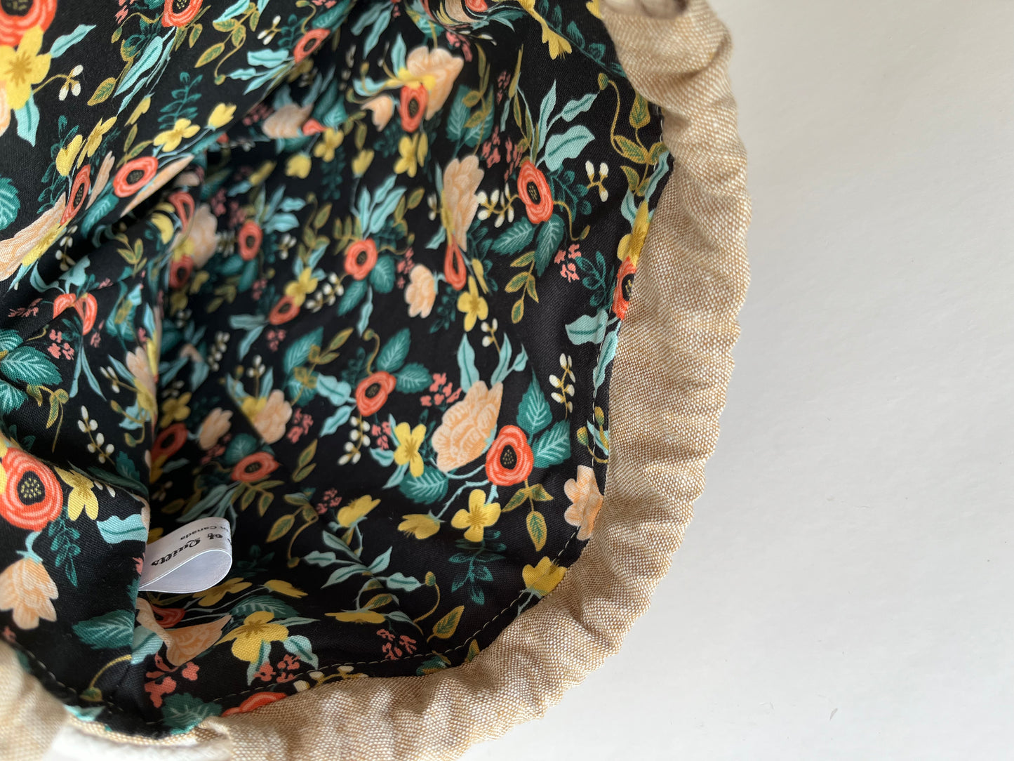 Beige Linen and Rifle Paper Co Floral Knitting Project Bag