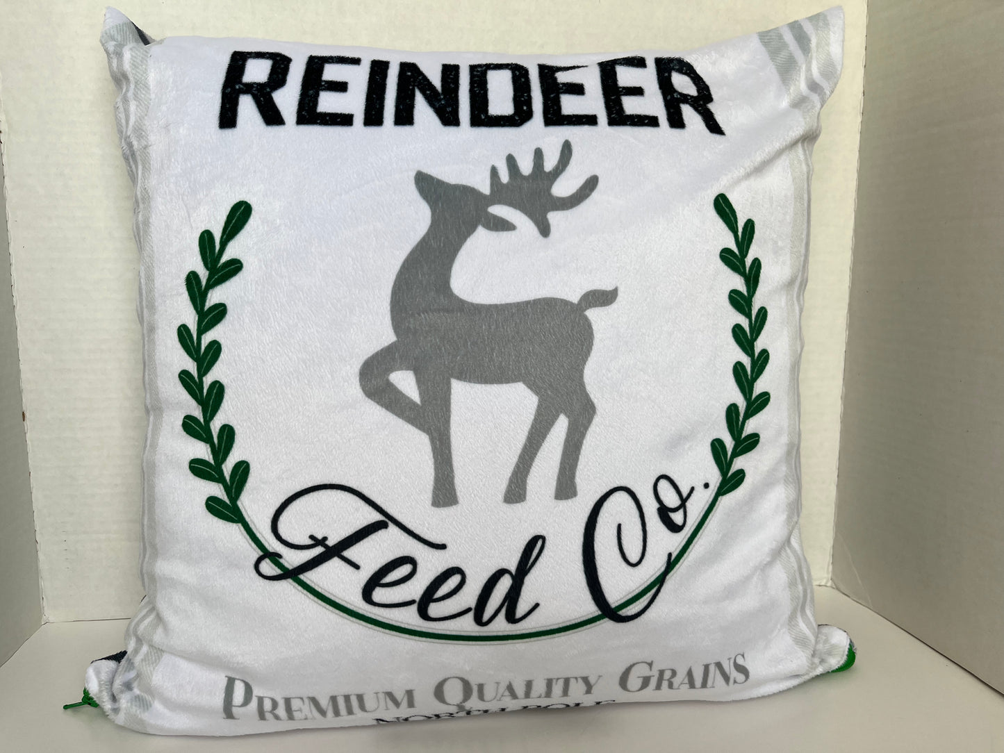Reindeer Graphic and Plaid Minky Pillow Cover