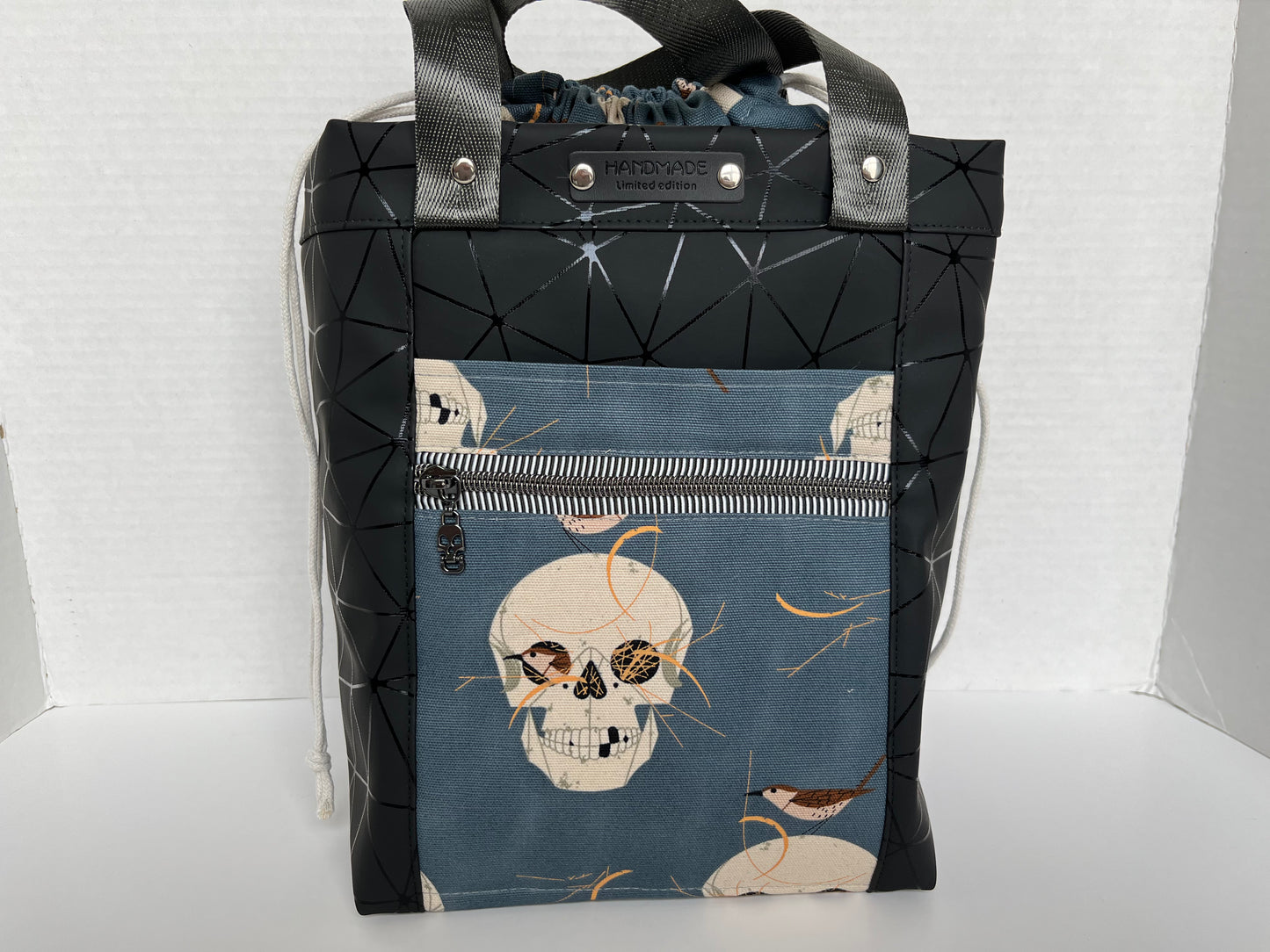 Skull Themed Project Bag, Firefly Tote, Organic Canvas and Vinyl