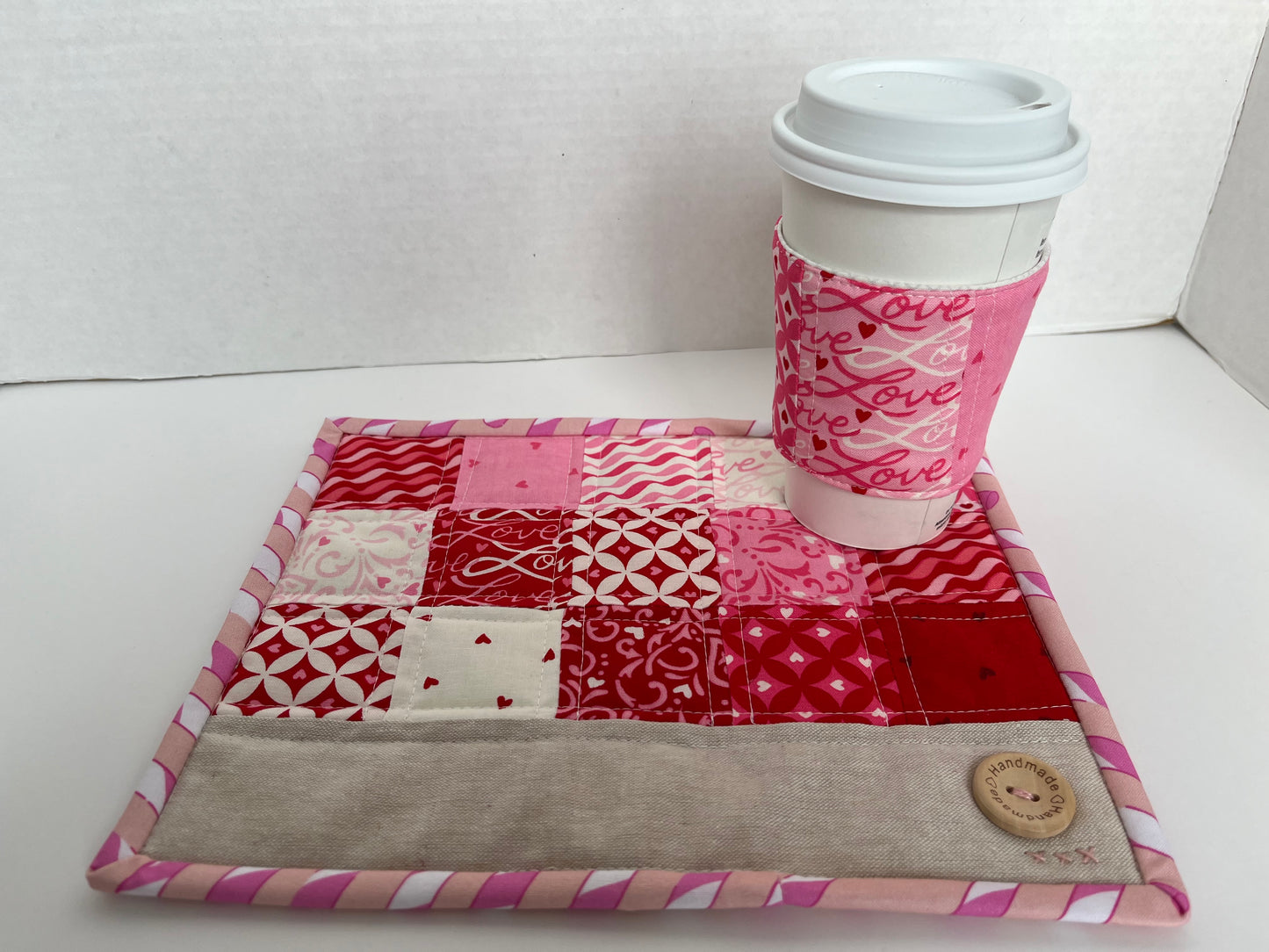 Valentine’s Day Coffee or Tea Gift Set, Snack Mat and Hot Drink Sleeve