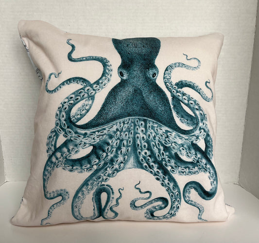 Blue Octopus Pillow Cover, Ocean Themed Decor