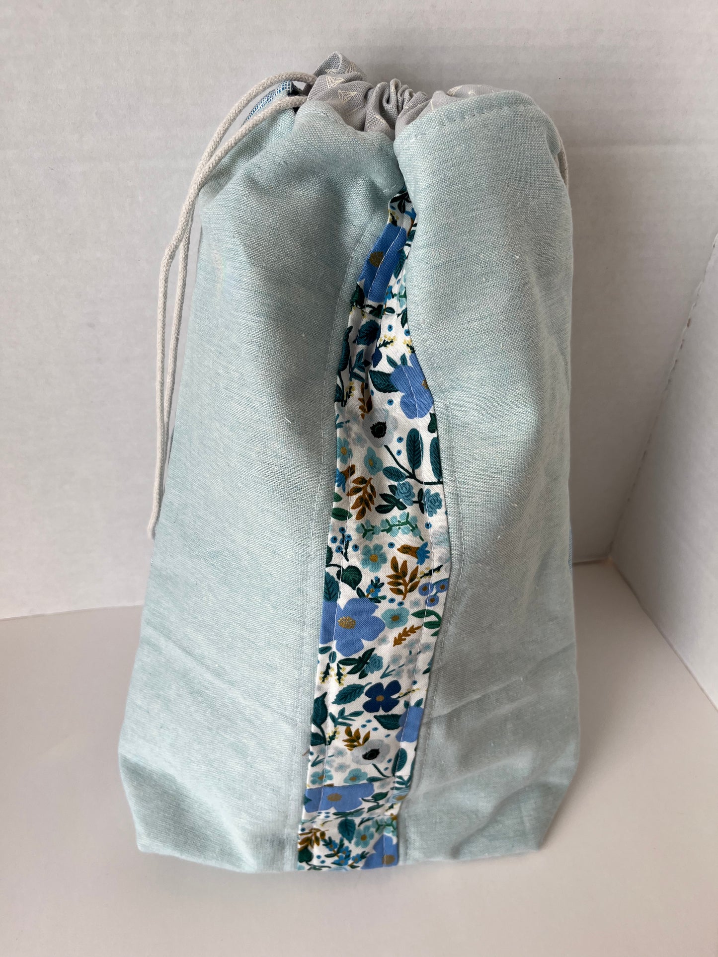 Light Blue Linen and Rifle Paper Co Floral Knitting Project Bag